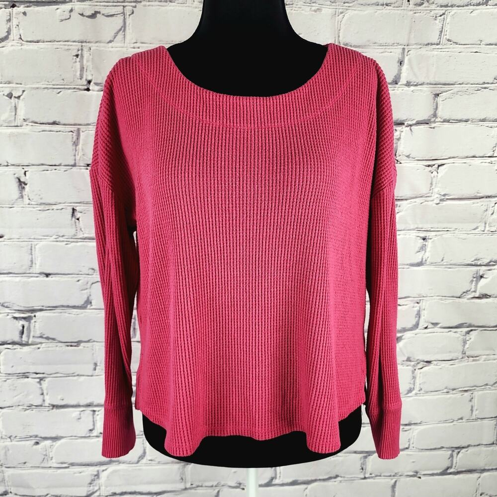 Saturday Sunday by Anthropologie Pink Boat Neck Waffle Knit Sweater size L